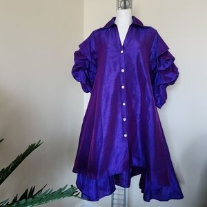 Purple Ruffled Button-Up Dress
